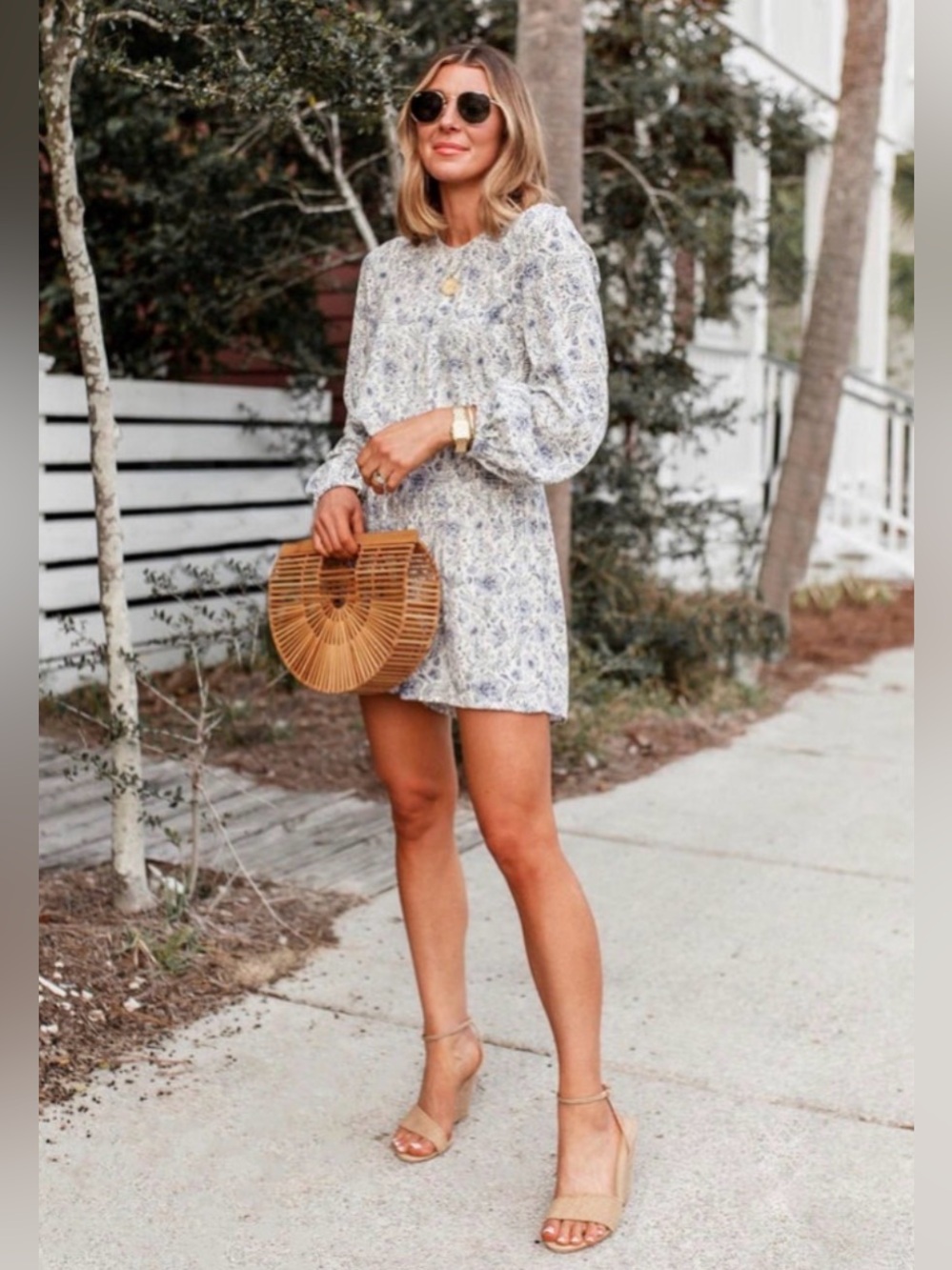 Splendid x Cella Jane Blue White Floral Print Smocked Open Back Romper